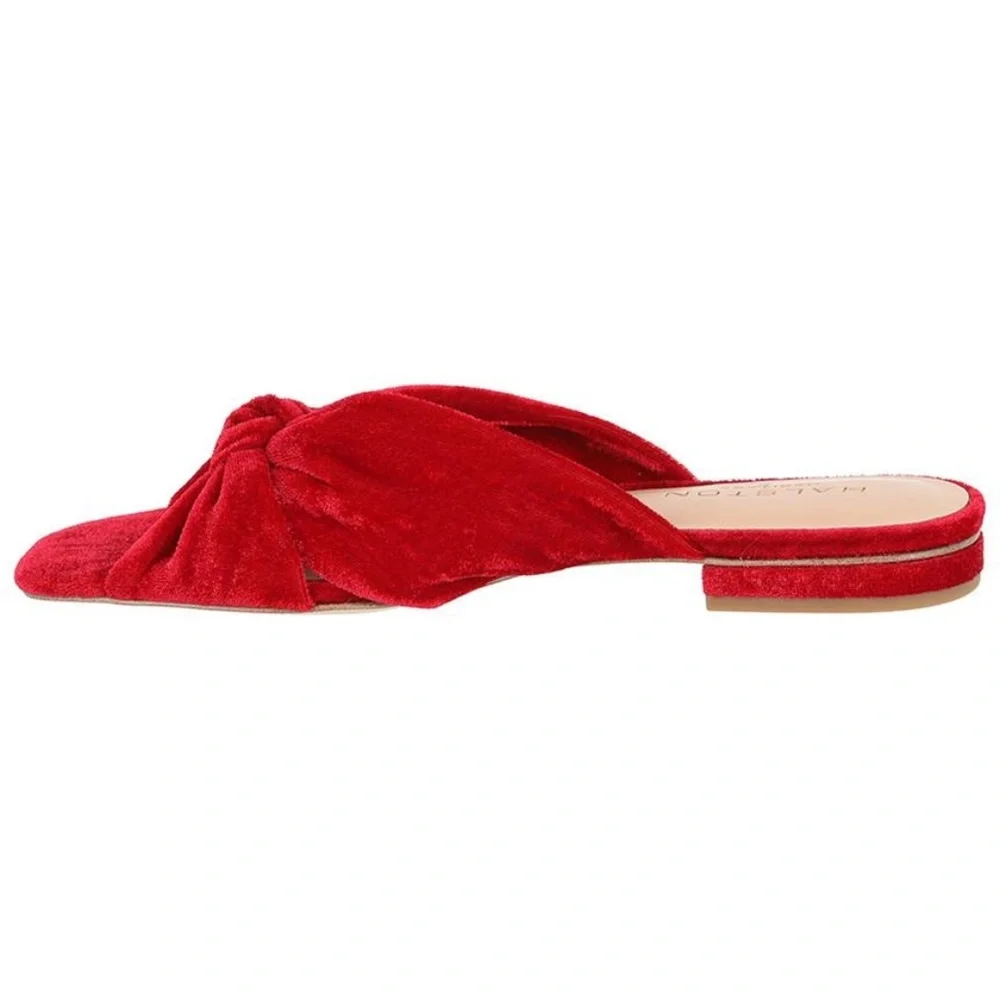 RARE LIKE NEW Halston Heritage Ginny Velvet Knotted Slides Sandal Mule: Red, 8.5